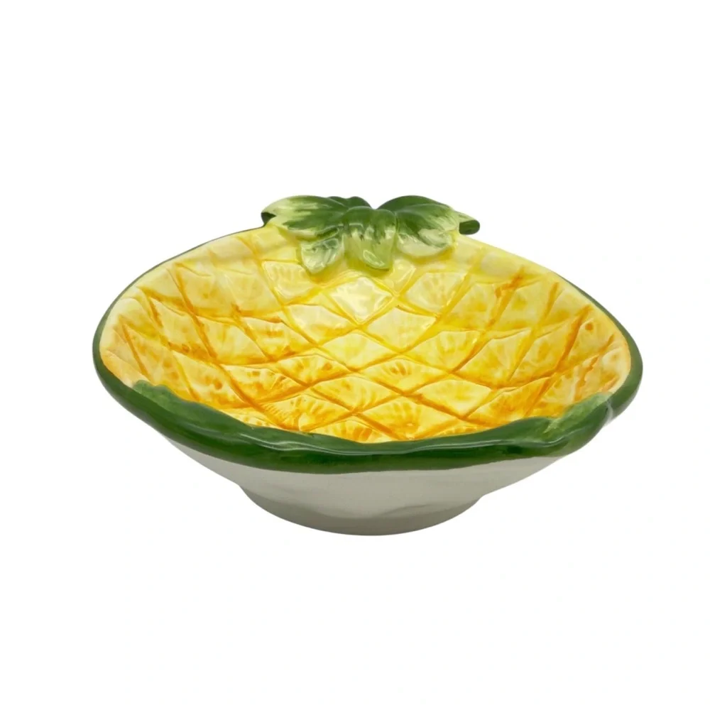 Italian Majolica Art Pottery Pineapple Bowl Dish Hand Painted Vintage MCM Italy